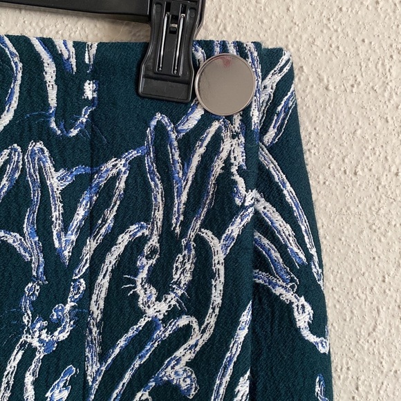 Jason Wu Grey Forest Green Embroidered Faux Wrap Wool Blend Skirt - Picture 3 of 8